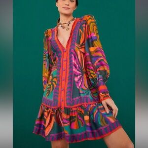 Farm Rio Graphic Foliage Lenzing™ Ecovero™ Viscose Mini Dress